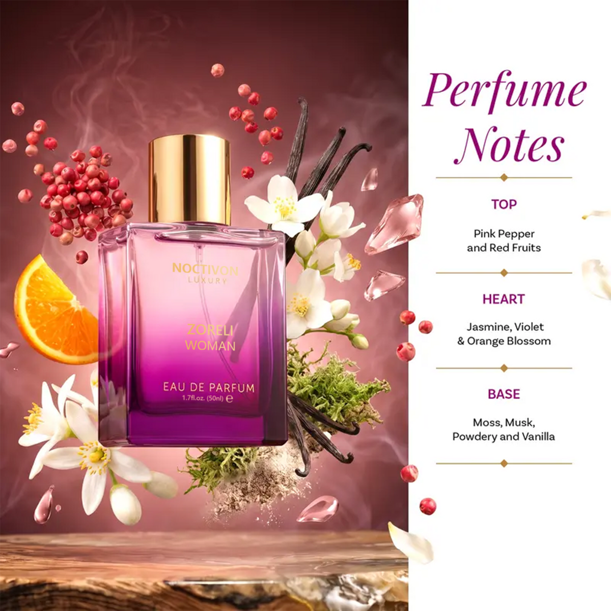 ZORELI WOMAN Eau de Parfum – Fruity Floral & Vanilla, 50ml